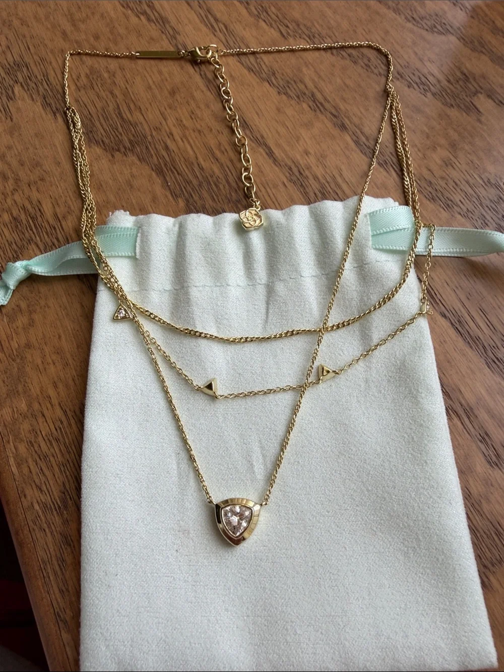 Kendra Scott Gold Layered Triangle Pendant Necklace with Clear Stone